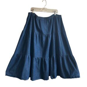 Vintage Mirasol 2X Tiered Denim Jean Skirt Cotton Pull On Western Boho Y2K